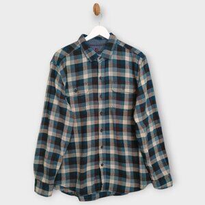 Woolrich Shirt Men's XL Blue Black Beige Plaid Cozy Outdoor Campcore Flannel